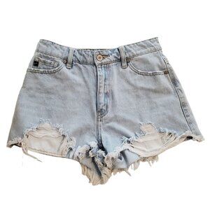 Kancan Cutoff Jean Shorts Womens 26 Light‎ Wash Distressed Denim Cotton Festival